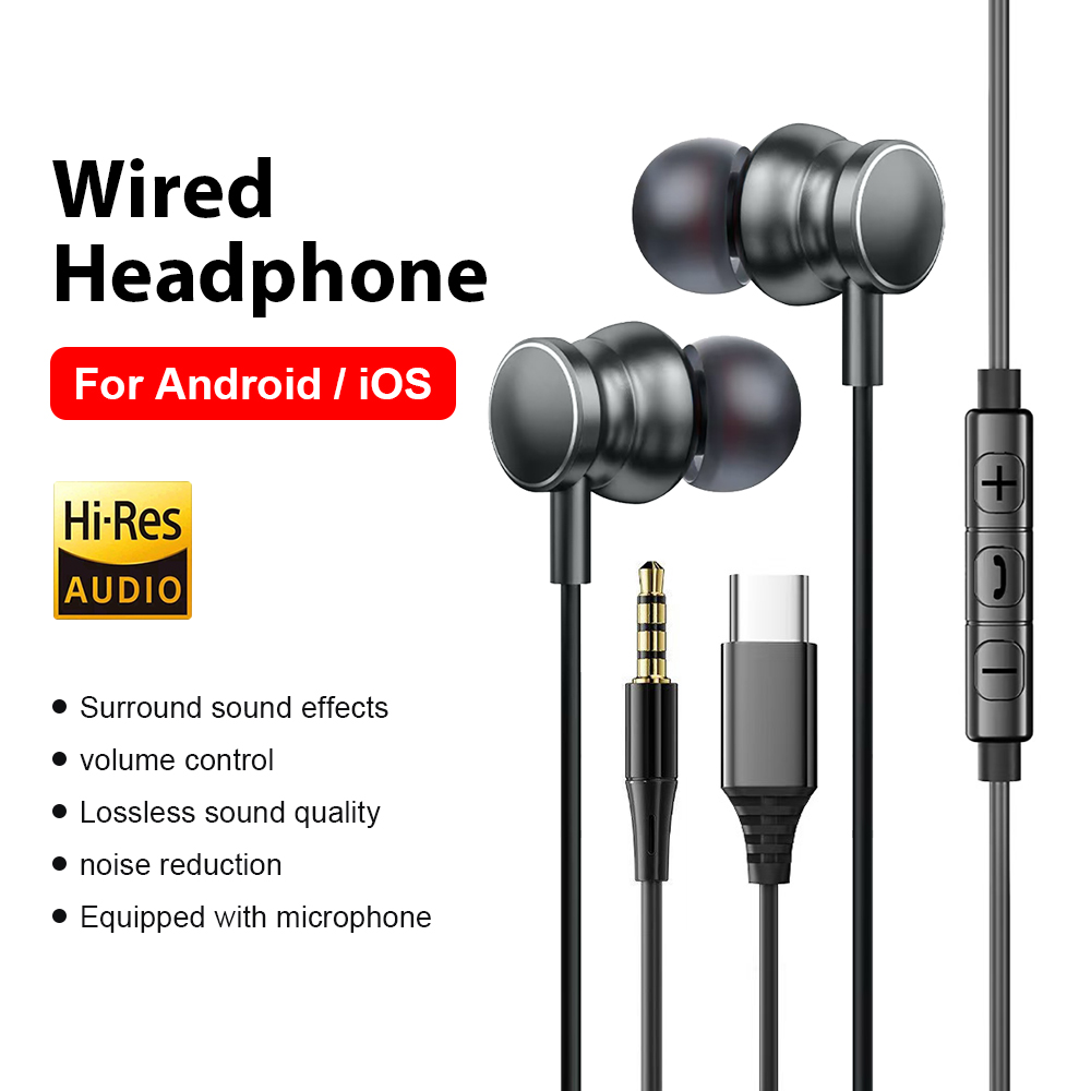 Type C Wired Earphones With Mic - Tip C Kablolu Kulaklıklar 3.5mm HiFi